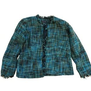 Dialogue teal tweed jacket with raw edges 14